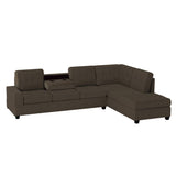 Main view of Maston Chocolate Fabric 2-Piece Reversible Sectional sectional sofa showing drop-down cup holders