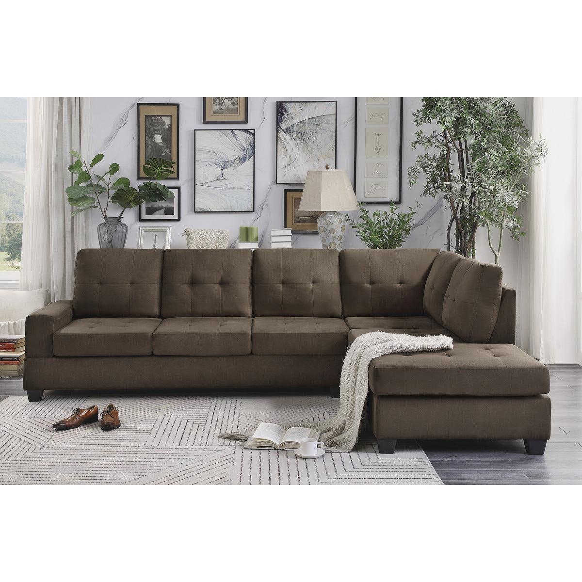 Detail view of Maston Chocolate Fabric 2-Piece Reversible Sectional sectional sofa seating