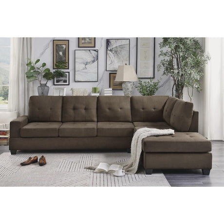 Detail view of Maston Chocolate Fabric 2-Piece Reversible Sectional sectional sofa seating