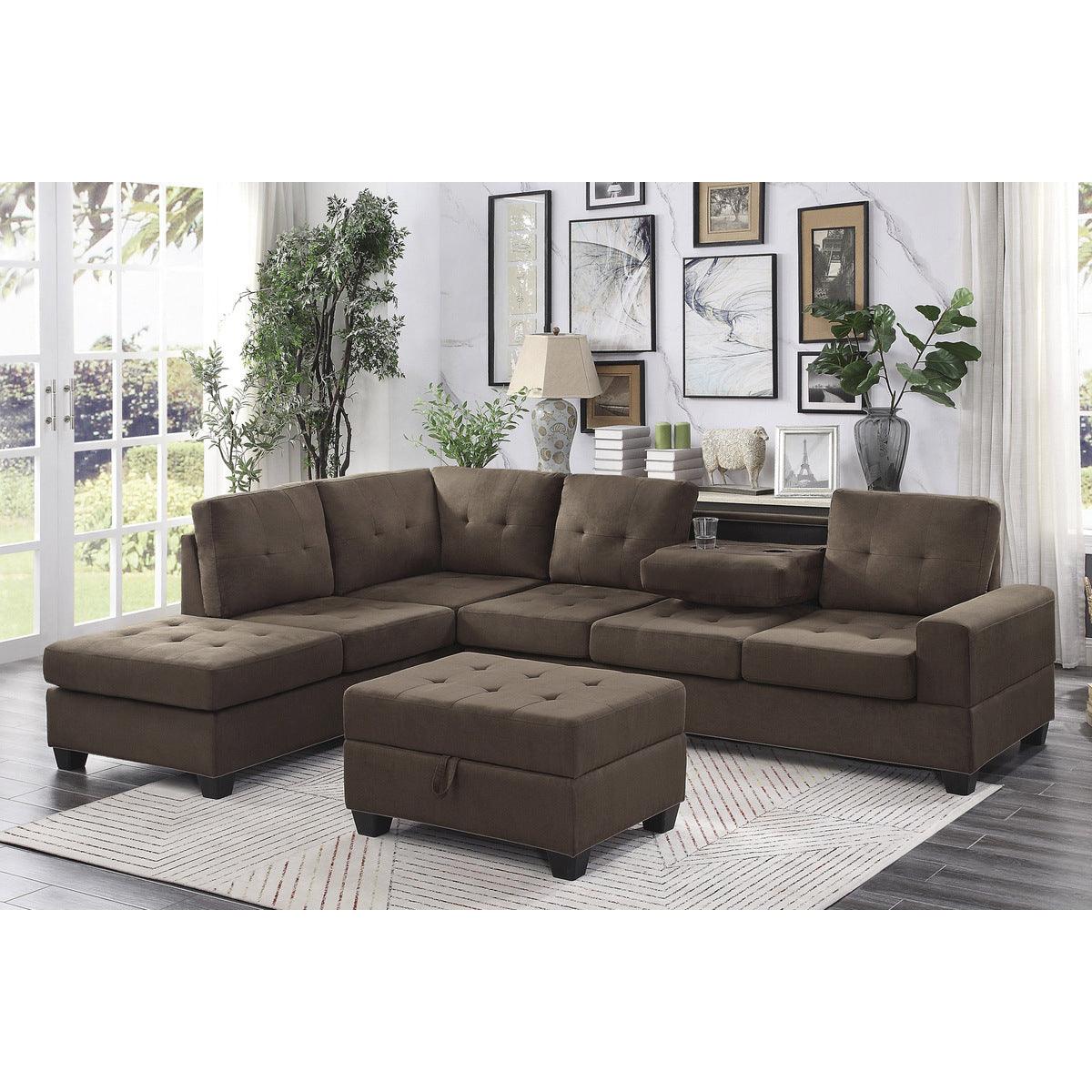 Room view of Maston Chocolate Fabric 2-Piece Reversible Sectional sectional sofa seating