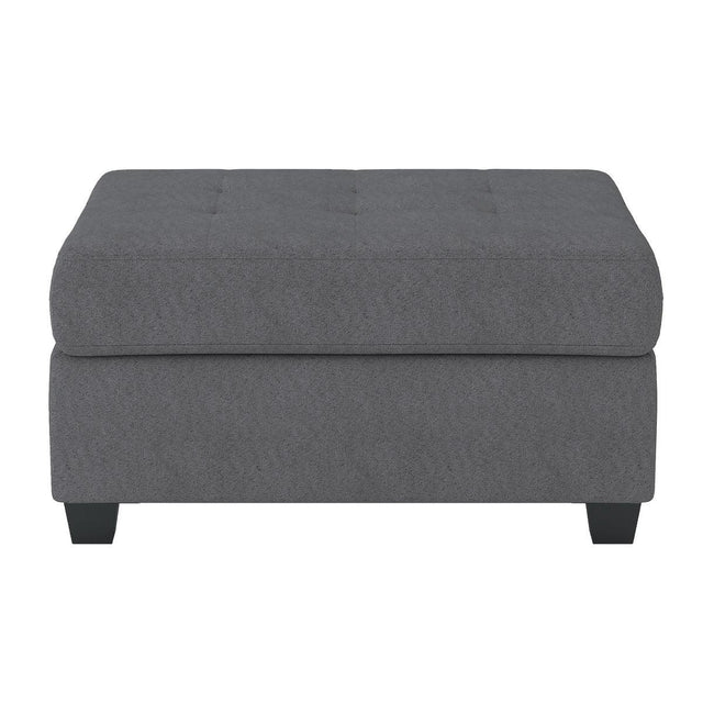 Maston dark gray tufted microfiber storage ottoman front view