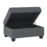 Open Maston storage ottoman showing interior storage space