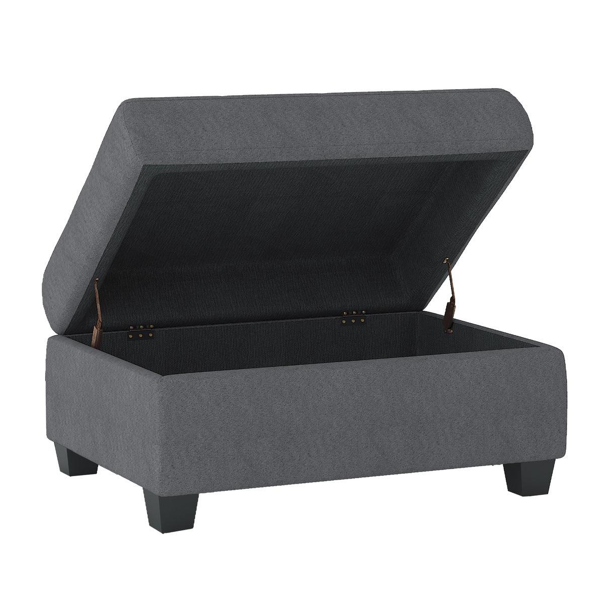 Open Maston storage ottoman showing interior storage space