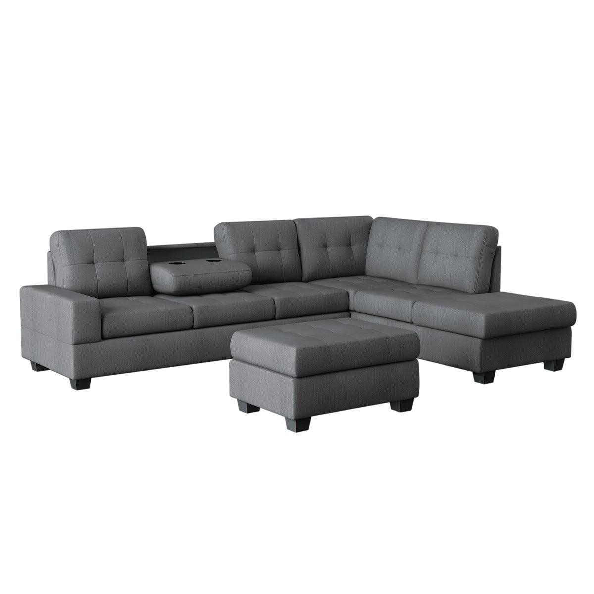 Maston Gray Fabric 2-Piece Reversible Sectional with Storage Ottoman main view