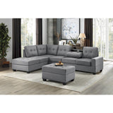 Side perspective showing storage ottoman and reversible sectional