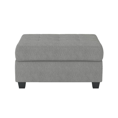 Maston Gray tufted microfiber storage ottoman, front view