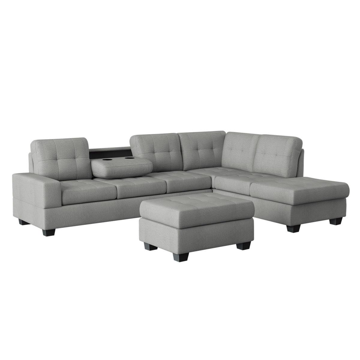 Main view of Maston light gray fabric 2-piece reversible sectional sofa