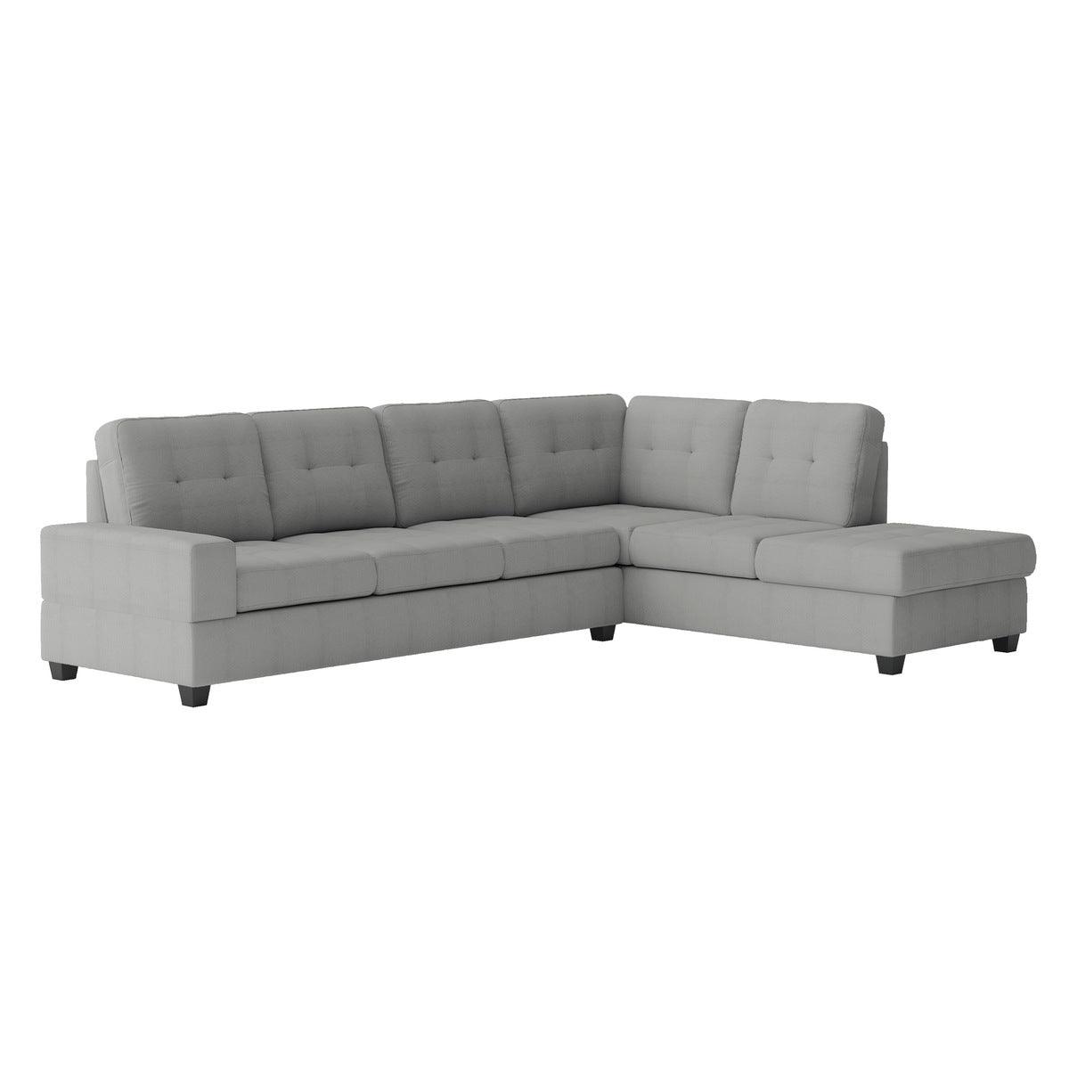 Side view of Maston light gray fabric 2-piece reversible sectional sofa