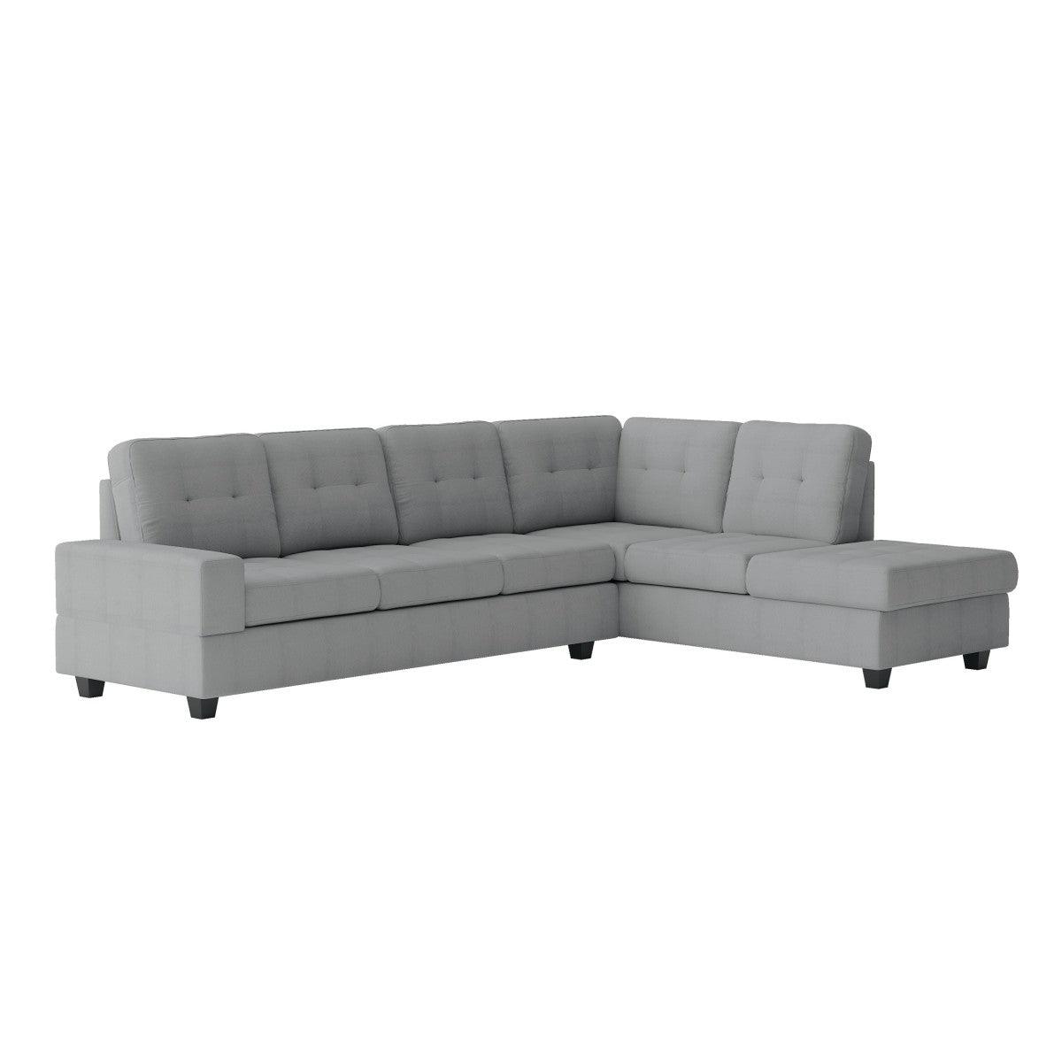 Close-up detail of gray microfiber upholstery