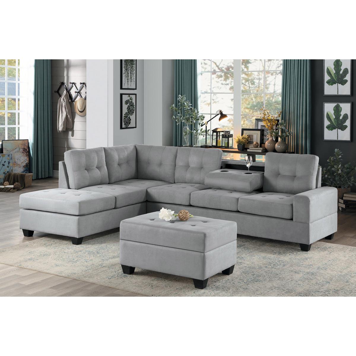 Maston Gray ottoman used as seating and footrest