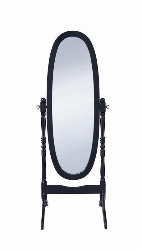 Detail of swivel base and curved legs on Foyet Oval Cheval Mirror