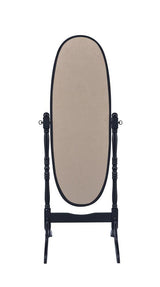 Black solid wood frame detail on Foyet Oval Cheval Mirror