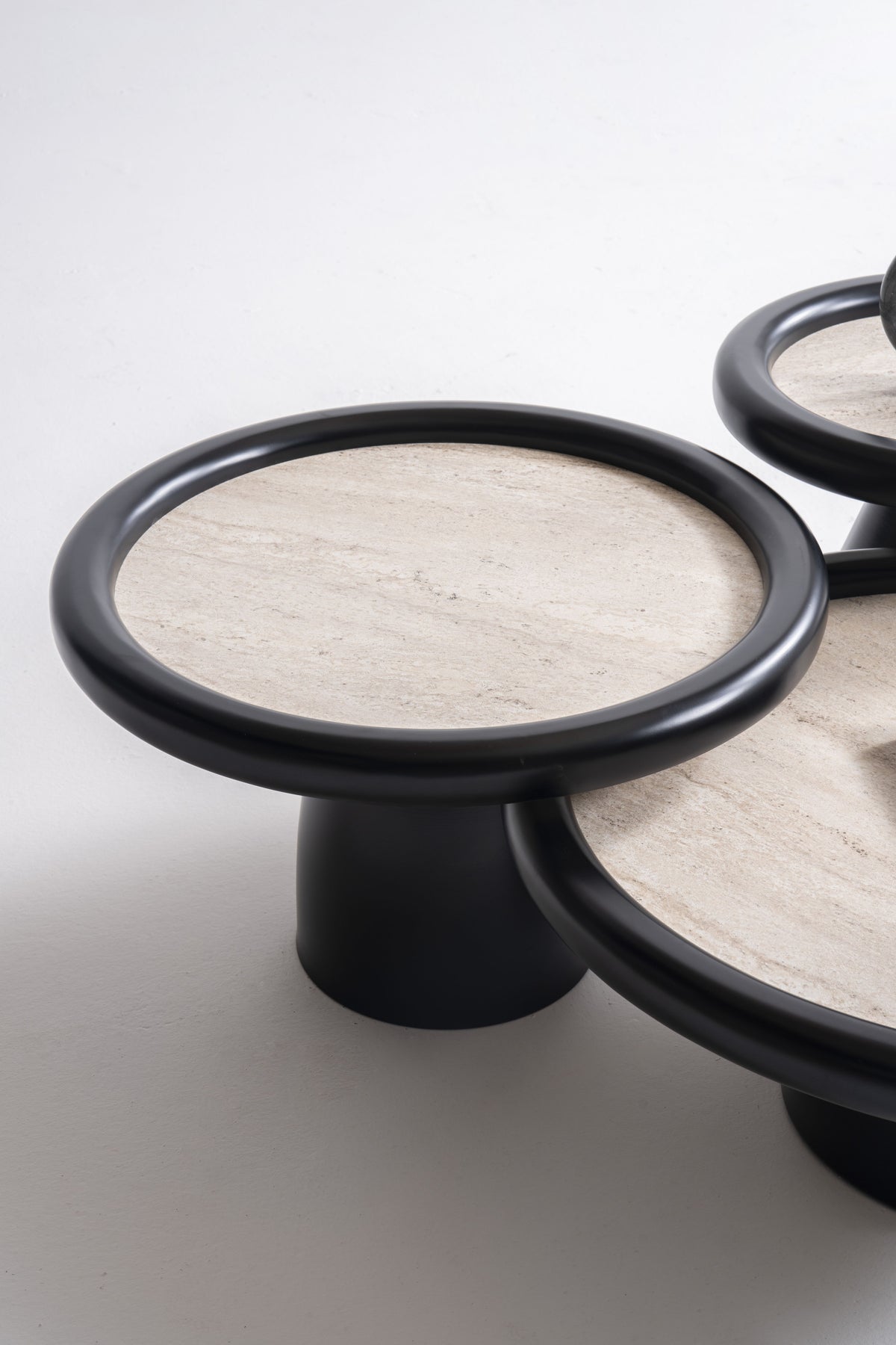 Black travertine table edges detail