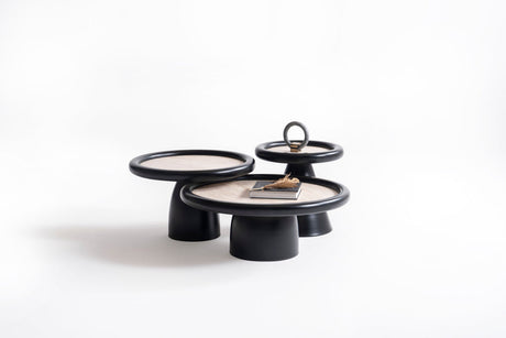 Romena Black Travertine big coffee table front view