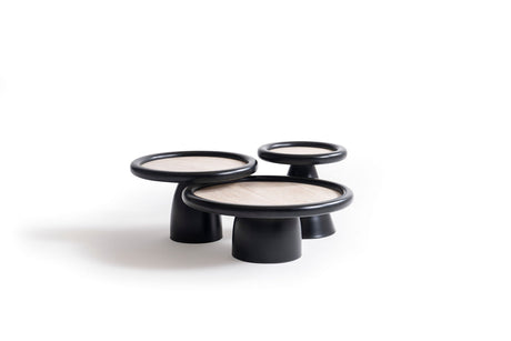 Romena Black Travertine middle coffee table side angle