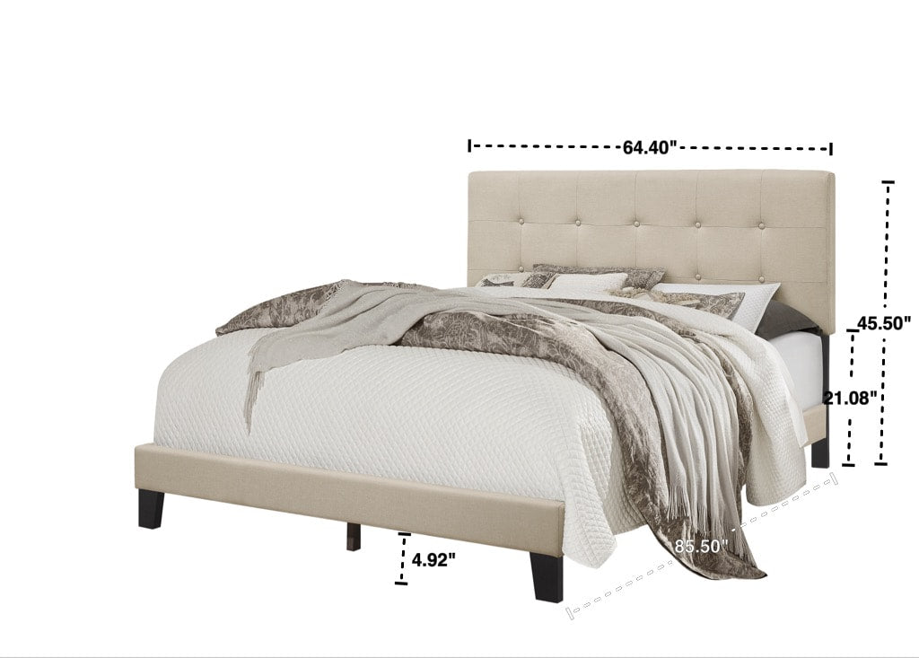Nini fog upholstered platform king bed angled front view