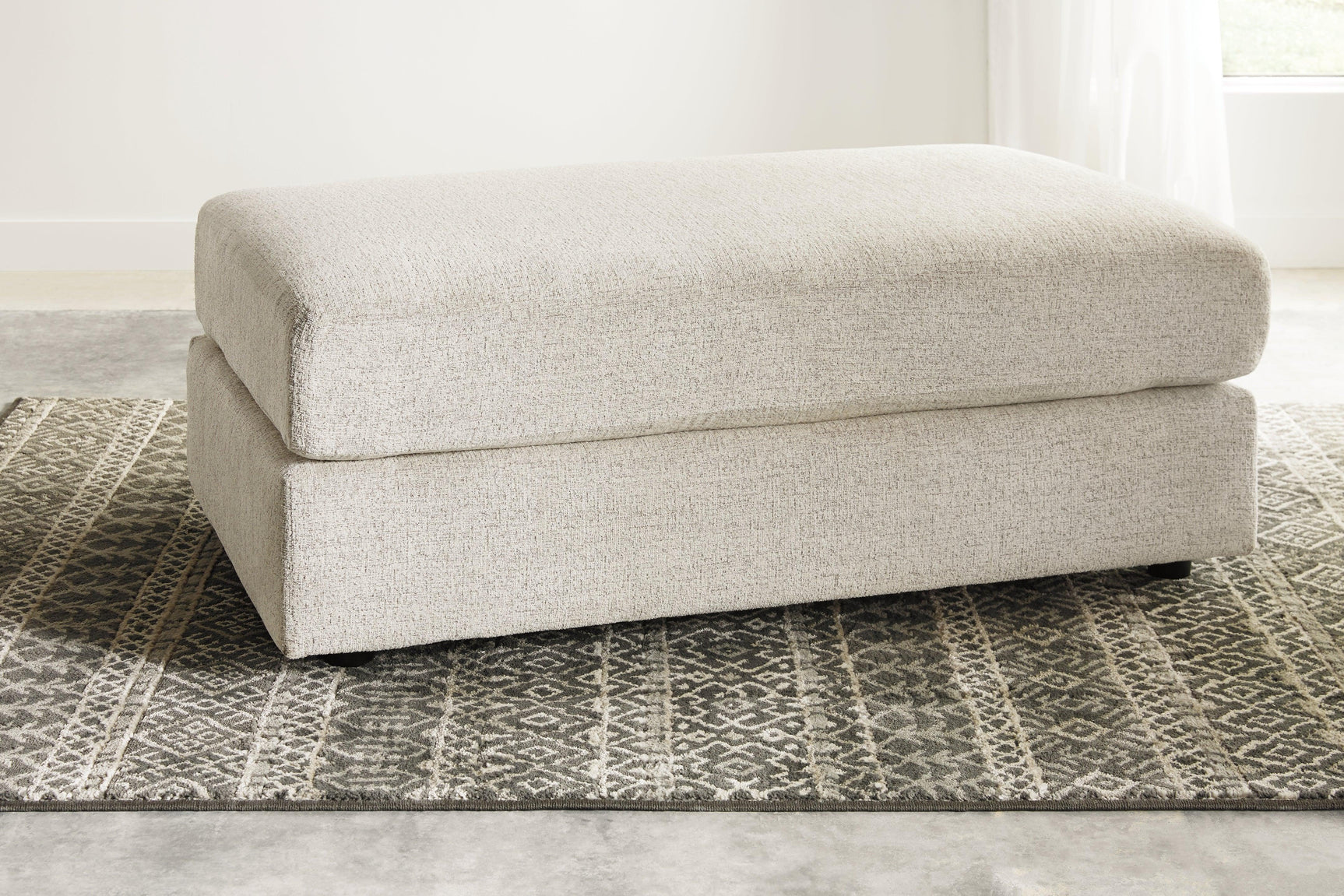 Soletren Stone Chenille Oversized Ottoman angled side view