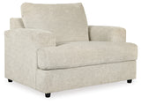 Front view of Soletren Stone sofa, loveseat, chair and ottoman set