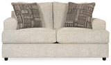 Head-on view of Soletren Stone Loveseat upholstery and seating