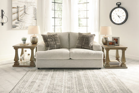 Soletren loveseat in living room setting with matching sofa