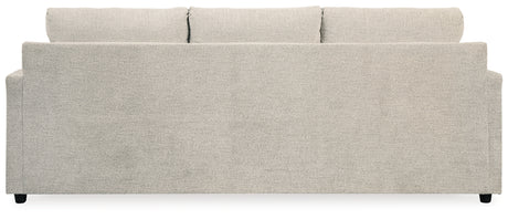 Side-back view of Soletren Stone chenille sofa