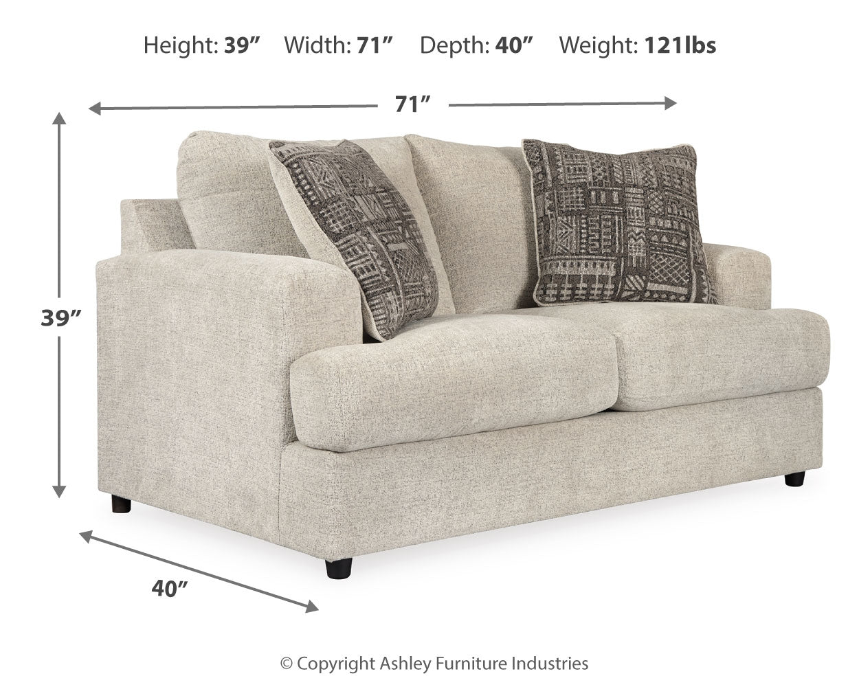 Side perspective of Soletren Stone Sofa and Loveseat
