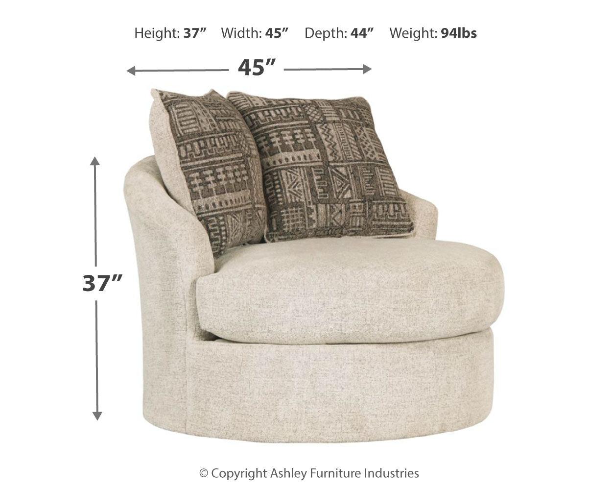 Dimension diagram of Soletren Stone Chenille Swivel Accent Chair