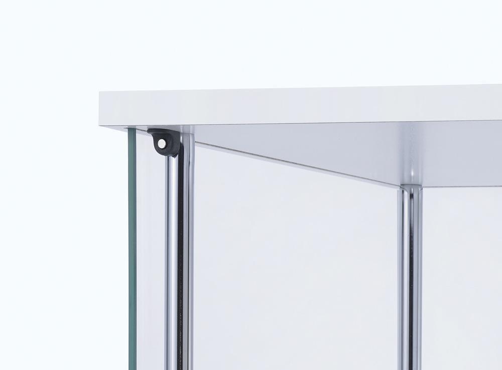 Bellatrix Curio Cabinet side profile showing glass shelves
