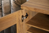 Top view of Bristol golden oak shoe cabinet with metal mesh doors