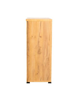 Detail of golden oak finish and handle on Bristol shoe cabinet