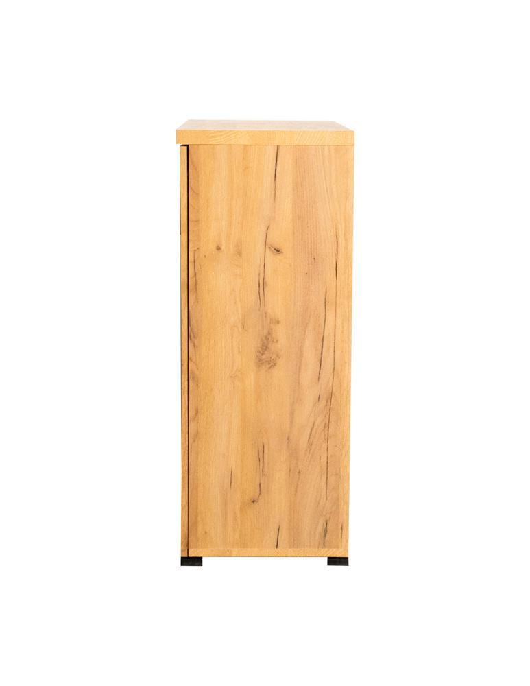 Detail of golden oak finish and handle on Bristol shoe cabinet