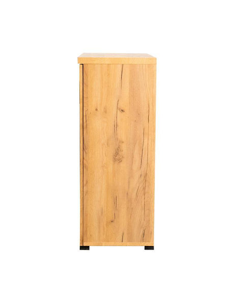 Detail of golden oak finish and handle on Bristol shoe cabinet
