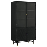 Tempered glass doors showing interior shelves