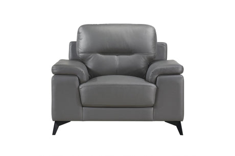 Close-up of top-grain leather upholstery on Mischa sofa