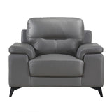 Mischa dark gray leather and faux leather accent chair front view