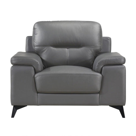 Mischa dark gray leather and faux leather accent chair front view