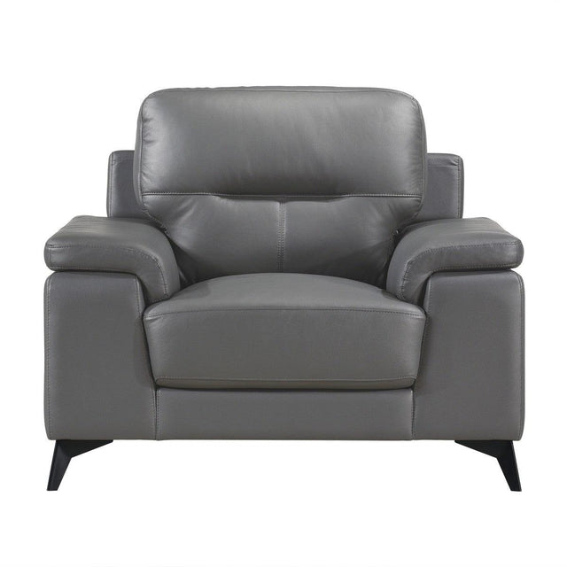 Mischa dark gray leather and faux leather accent chair front view