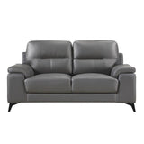 Mischa Love Seat front view in dark gray top grain leather and faux leather