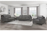 Side view of Mischa Dark Gray Top-Grain Leather Sofa and Loveseat