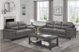 Frontal view of Mischa Dark Gray Top-Grain Leather Sofa and Loveseat set