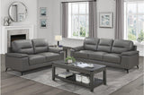 Frontal view of Mischa Dark Gray Top-Grain Leather Sofa and Loveseat set