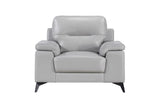 detailed close-up of leather upholstery on Mischa Silver sofa