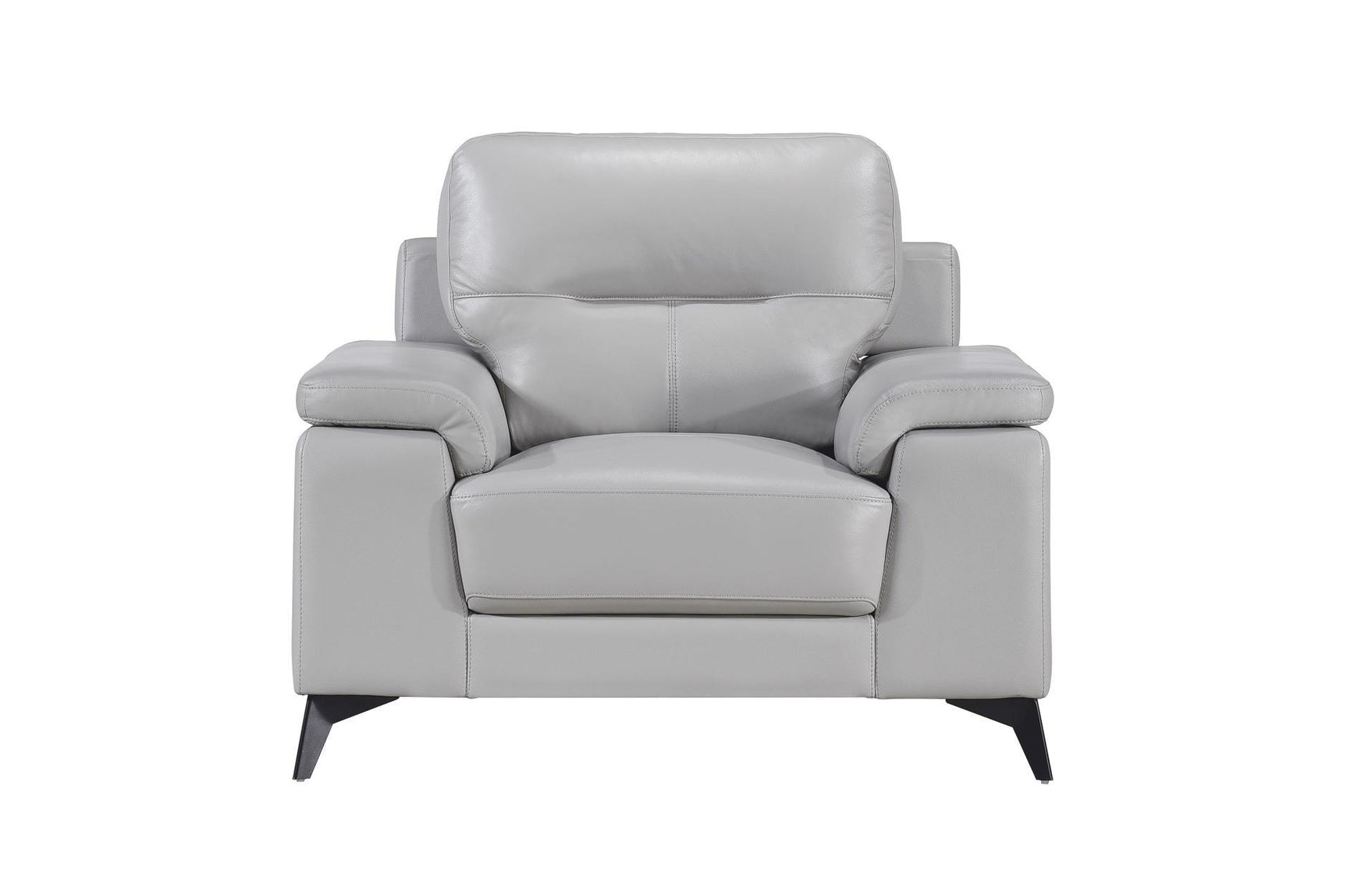 detailed close-up of leather upholstery on Mischa Silver sofa