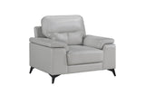 front angle of Mischa Silver top-grain leather loveseat