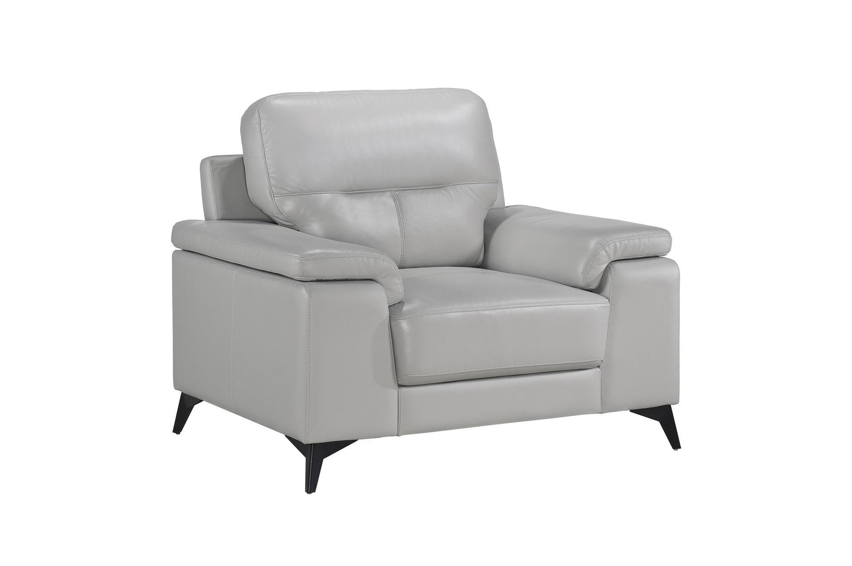 front angle of Mischa Silver top-grain leather loveseat