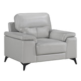Side view of Mischa Silver Gray Faux Leather Accent Chair
