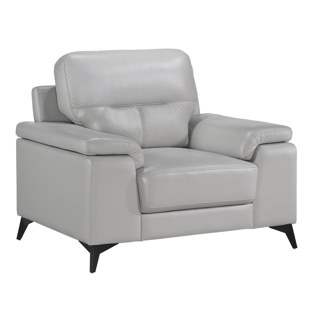 Side view of Mischa Silver Gray Faux Leather Accent Chair