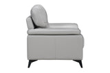 side angle of Mischa Silver leather loveseat