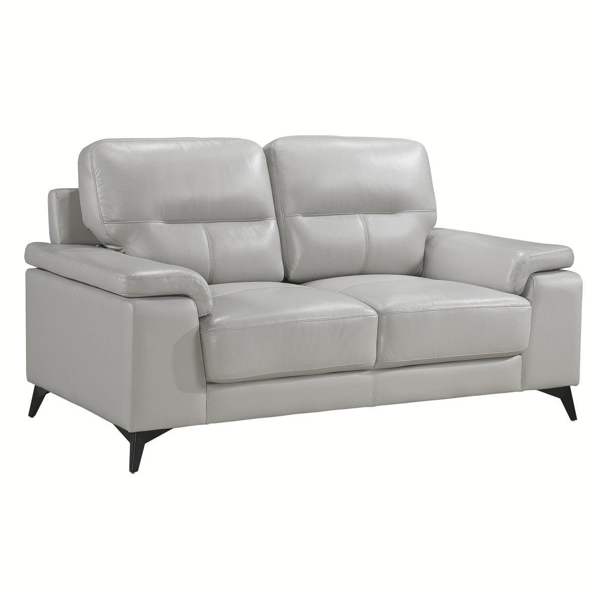 Side view of Mischa Silver Gray leather-blend love seat