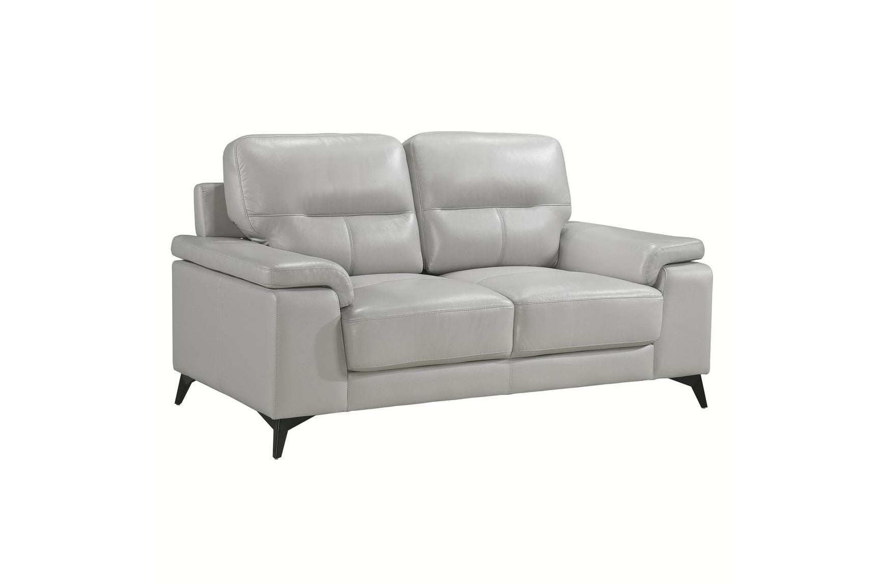 front view of loveseat showing leather and frame